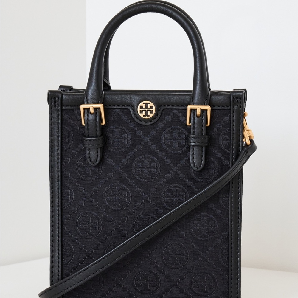 Tory Burch Black Mini T Monogram Tote Bag